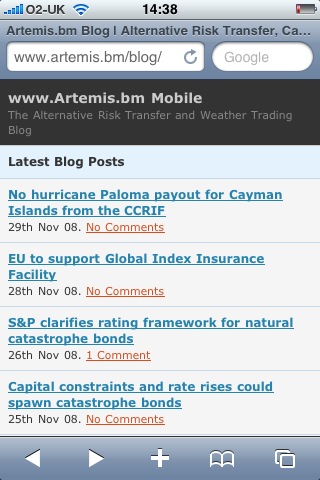 The Artemis Blog as it will look on an iPhone