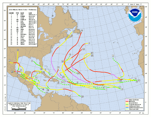 2010 Atlantic storm tracks