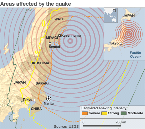 Japan earthquake location