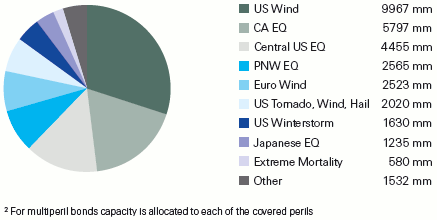 Catastrophe bond and ILS capacity by peril or risk