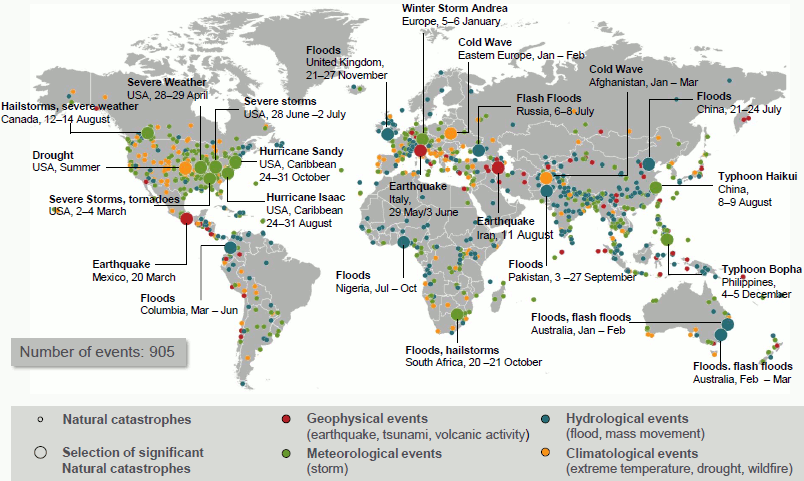 2012 natural catastrophes world map