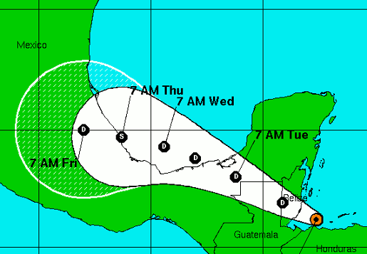 The path, or track, of tropical depression 2 and tropical storm Barry