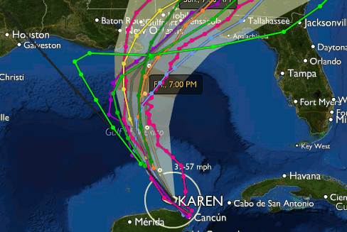 Forecast models for tropical storm Karen