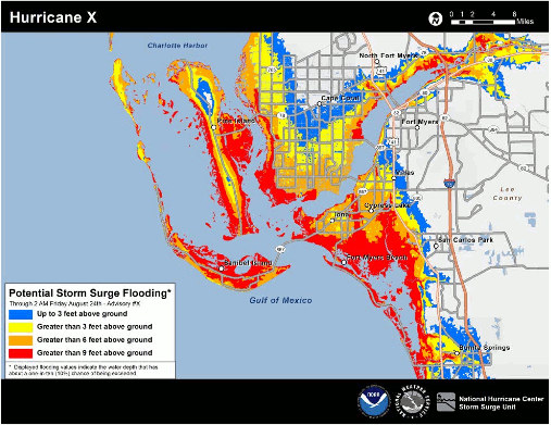 Example storm surge forecast map from the National Hurricane Center