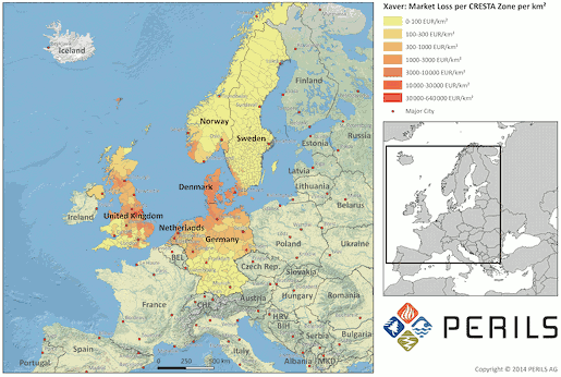 European windstorm Xaver map of loss estimate