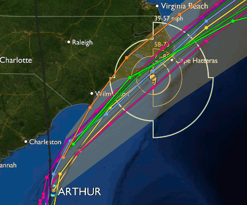 Hurricane Arthur forecast models