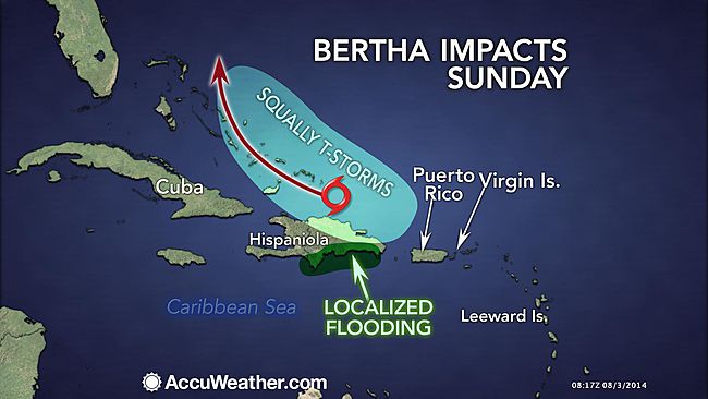 Impact forecast map for tropical storm Bertha