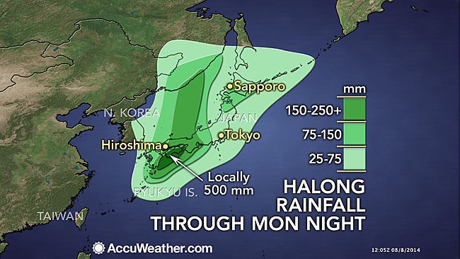 Typhoon Halong rainfall forecast from Accuweather