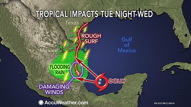 Tropical storm Dolly impact forecast map