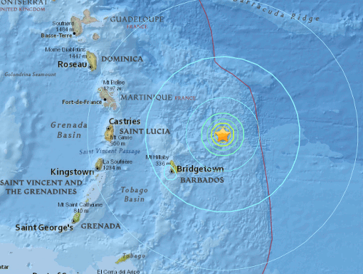 Barbados earthquake location