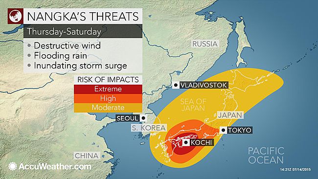 Typhoon Nangka threatens wind, rain and storm surge for Japan