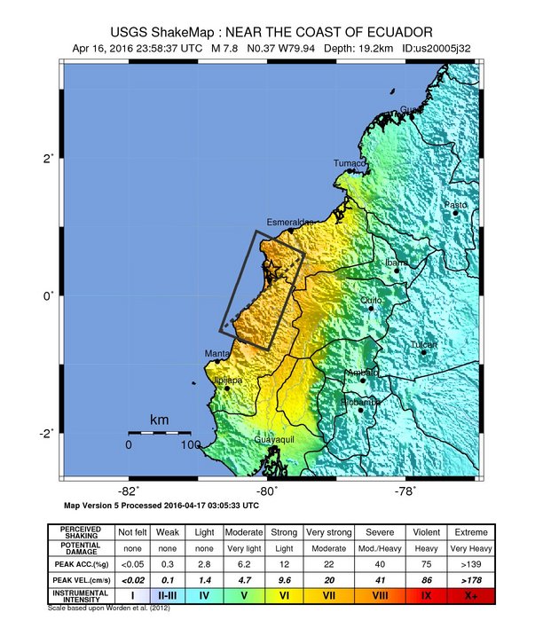 Ecuador earthquake shakemap