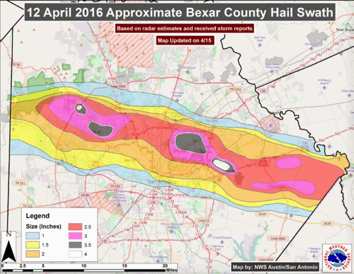April 12th Texas hail storm map