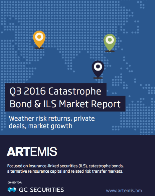 Q3 2016 Catastrophe Bond & ILS Market Report – Weather risk returns, private deals, market growth