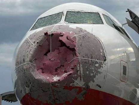 Damage to a plane that landed during the hail storm of the 27th July 2017 in Turkey