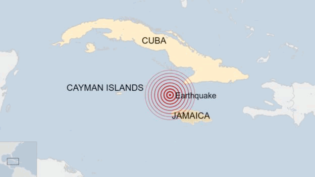 Caribbean earthquake location map, from the BBC