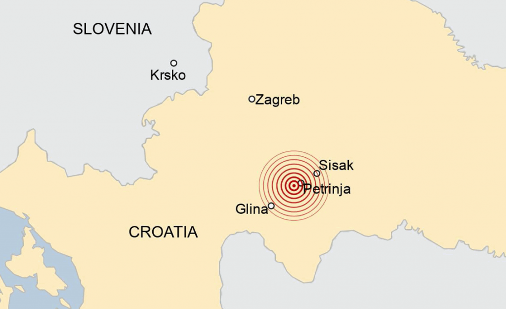 croatia-quake-map-dec-2020 - Sourced from the BBC