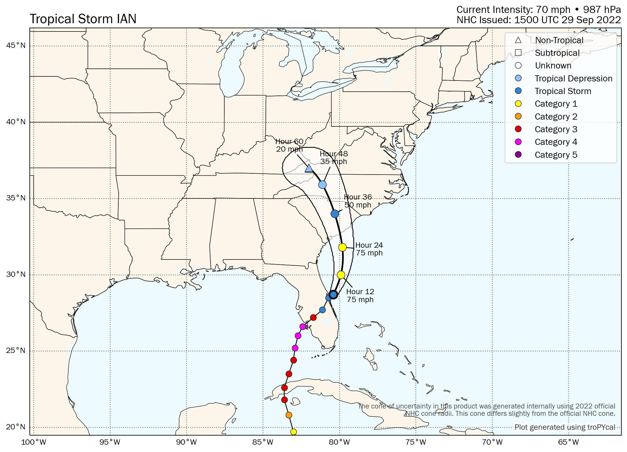 Hurricane Ian tracking map and forecast path